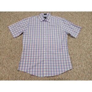 Neiman Marcus Shirt Mens Large Multi Gingham Check Short Sleeve Wrinkle Free